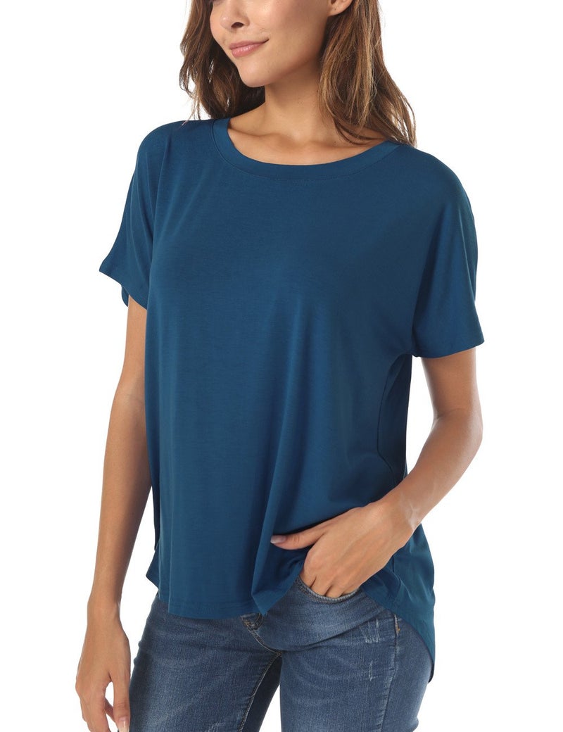 Herou Basic Lightweight Summer Tops for Women Oversized Short Sleeve Hi Low Loose T Shirt Beja Blue Large - Image 1